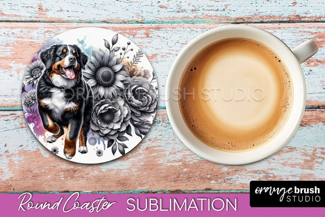Entlebucher Mountain Round Coaster - Dog Mom Floral Coaster Sublimation Sublimation OrangeBrushStudio 