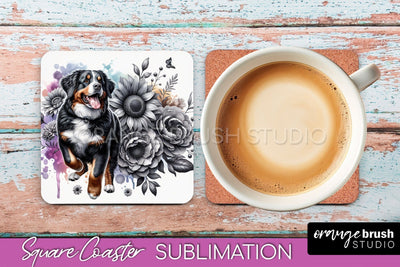 Entlebucher Mountain Square Coaster - Dog Mom Floral Coaster Sublimation Sublimation OrangeBrushStudio 