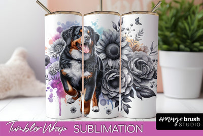 Entlebucher Mountain Tumbler Wrap - Dog Mom Floral Tumbler Sublimation Sublimation OrangeBrushStudio 