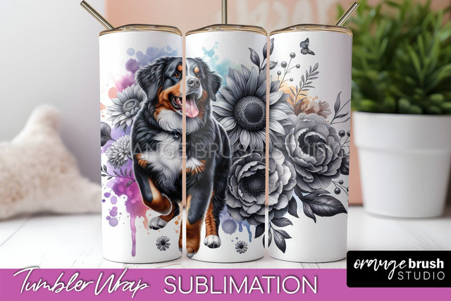 Entlebucher Mountain Tumbler Wrap - Dog Mom Floral Tumbler Sublimation Sublimation OrangeBrushStudio 