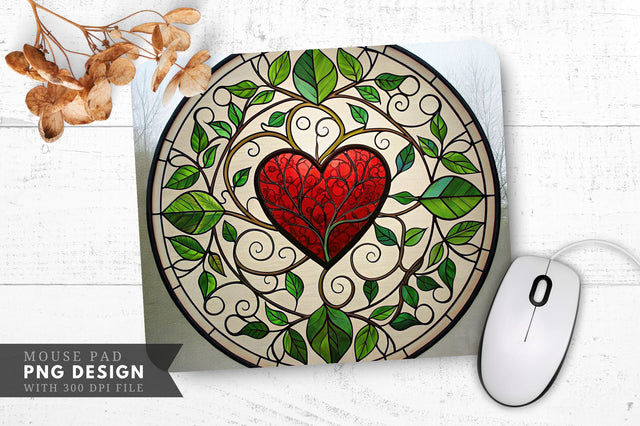 Entwined Heart in Stained Glass Mouse Pad PNG Design Sublimation Regulrcrative 