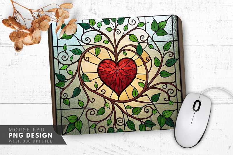 Entwined Heart in Stained Glass Mouse Pad PNG Design Sublimation Regulrcrative 