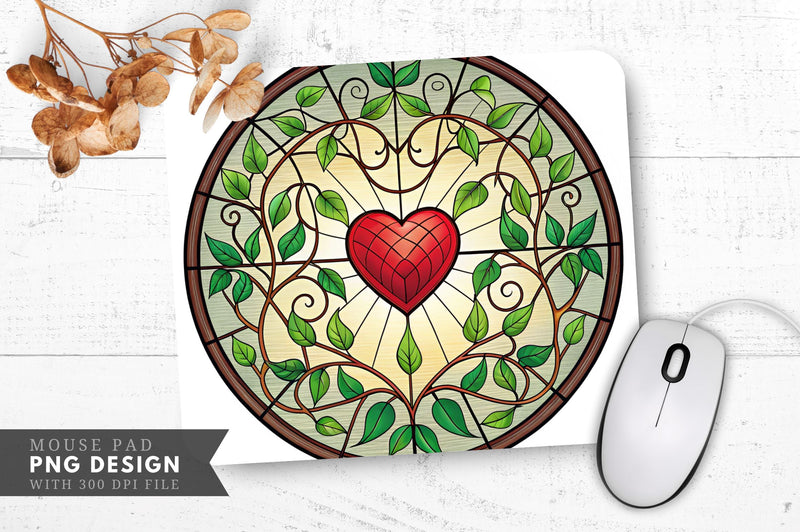 Entwined Heart in Stained Glass Mouse Pad PNG Design Sublimation Regulrcrative 