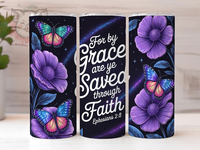 Ephesians 28 Grace Through Faith Tumbler, Grace Through Faith, Bible Verse Tumbler, Christian Tumbler, Faith Tumbler, Religious Sublimation, 20oz Wrap Design Sublimation Lara' s Designs 