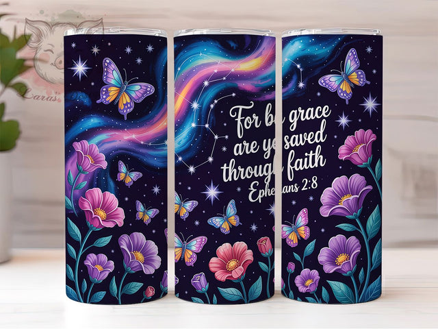 Ephesians 28 Grace Through Faith Tumbler, Grace Through Faith, Bible Verse Tumbler, Christian Tumbler, Faith Tumbler, Religious Sublimation, 20oz Wrap Design Sublimation Lara' s Designs 