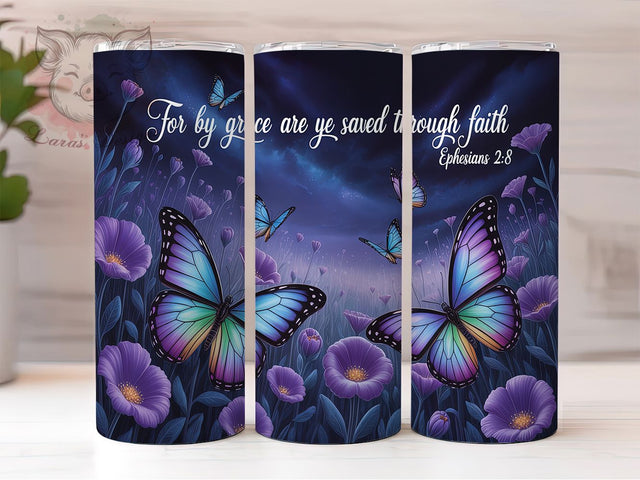 Ephesians 28 Grace Through Faith Tumbler, Grace Through Faith, Bible Verse Tumbler, Christian Tumbler, Faith Tumbler, Religious Sublimation, 20oz Wrap Design Sublimation Lara' s Designs 