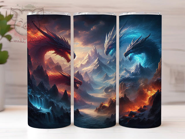 Epic Fantasy Dragon Warrior Tumbler, Warrior Dragon Wrap, 20oz Tumbler Sublimation, Fantasy Battle Design, Epic Dragon Art, Mythical Warrior Tumbler, Medieval Dragon Wrap Sublimation Lara' s Designs 