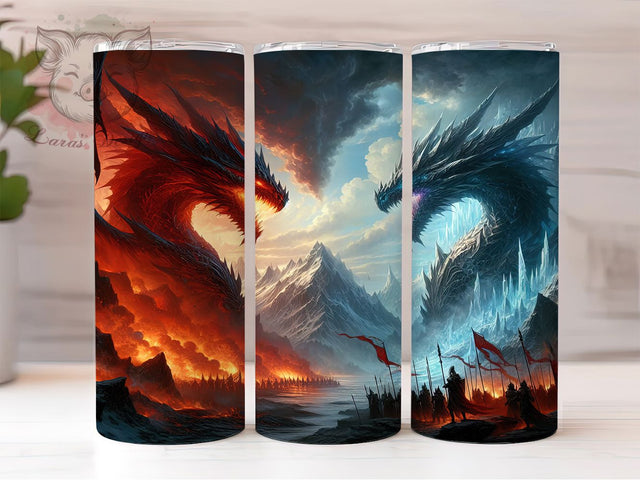 Epic Fantasy Dragon Warrior Tumbler, Warrior Dragon Wrap, 20oz Tumbler Sublimation, Fantasy Battle Design, Epic Dragon Art, Mythical Warrior Tumbler, Medieval Dragon Wrap Sublimation Lara' s Designs 