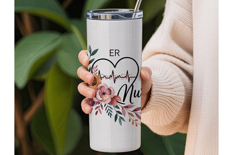 ER Nurse Floral 20oz Tumbler Wrap Sublimation DesignSVG 