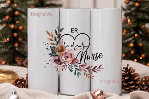 ER Nurse Floral 20oz Tumbler Wrap Sublimation DesignSVG 