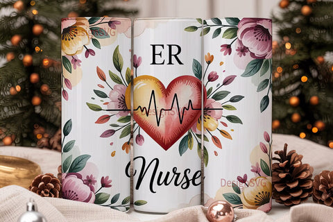 ER Nurse Floral 20oz Tumbler Wrap Sublimation DesignSVG 