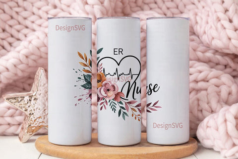 ER Nurse Floral 20oz Tumbler Wrap Sublimation DesignSVG 