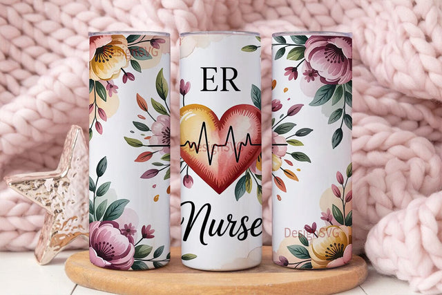 ER Nurse Floral 20oz Tumbler Wrap Sublimation DesignSVG 