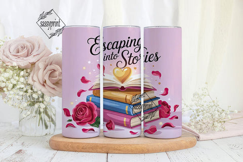 Escaping Into Stories 20oz Tumbler Wrap Sublimation sassyprint 