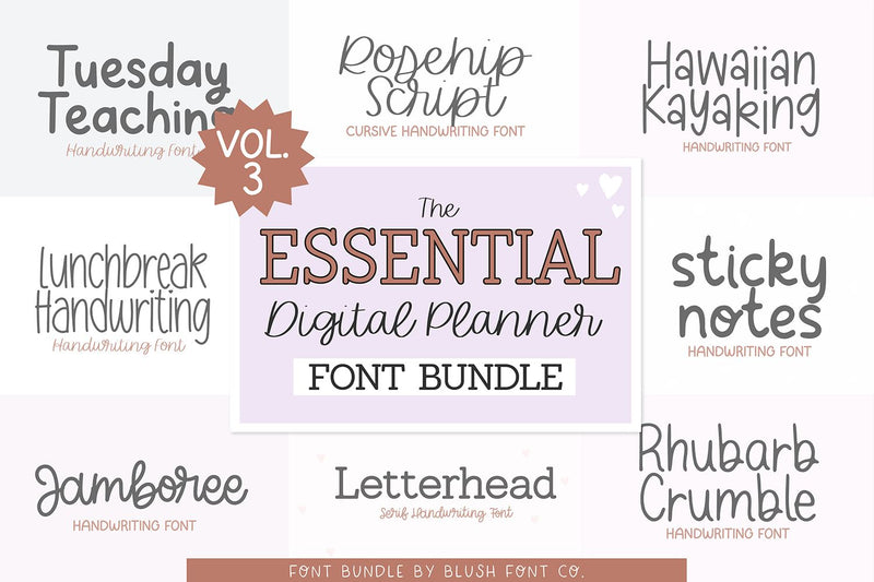 Essential Digital Planner Font Bundle V3 Font Blush Font Co. 