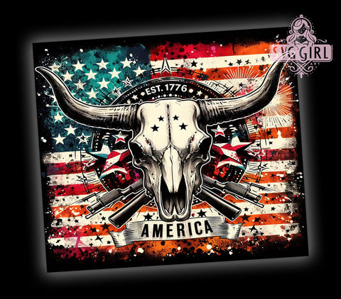Est 1776 America 20oz Tumbler Wrap Sublimation Design, Straight Tapered Tumbler Wrap, American Cowskull Tumbler Png, Instant Digital Download Sublimation SvggirlplusArt 