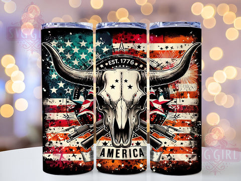 Est 1776 America 20oz Tumbler Wrap Sublimation Design, Straight Tapered Tumbler Wrap, American Cowskull Tumbler Png, Instant Digital Download Sublimation SvggirlplusArt 