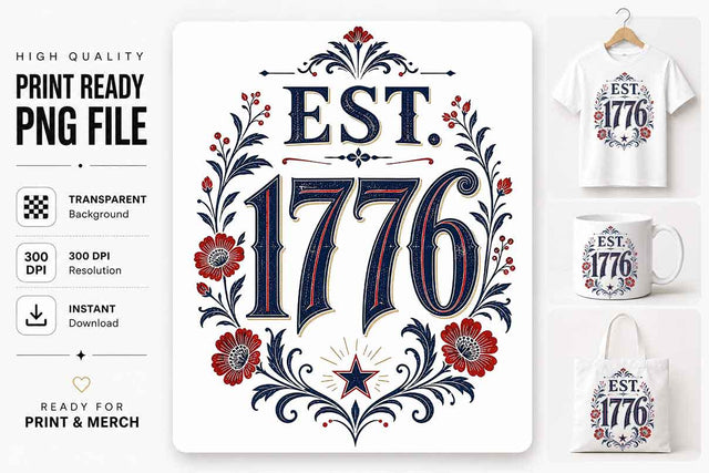 Est 1776 Patriotic PNG Vintage Americana Sublimation Digital Download SVG BillahCrafts 