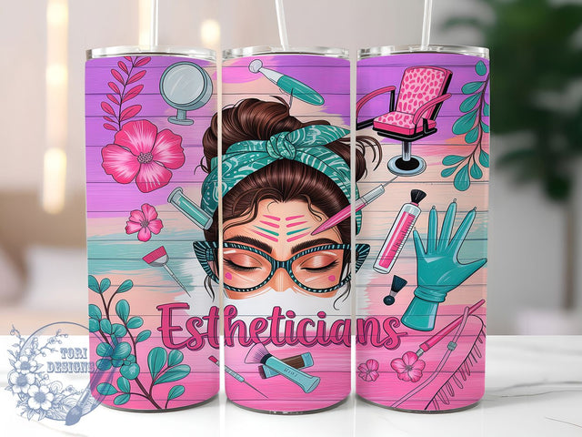 Esthetician Pink Glitter Spa Tumbler, Messy Bun Tumbler Design, Pink Glitter Tumbler Wrap, 20oz Sublimation Wrap, Beauty Lover Tumbler Design, Spa Life Tumbler Wrap, Glitter Esthetician Design Sublimation ToriDesigns 