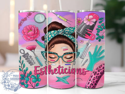 Esthetician Pink Glitter Spa Tumbler, Messy Bun Tumbler Design, Pink Glitter Tumbler Wrap, 20oz Sublimation Wrap, Beauty Lover Tumbler Design, Spa Life Tumbler Wrap, Glitter Esthetician Design Sublimation ToriDesigns 
