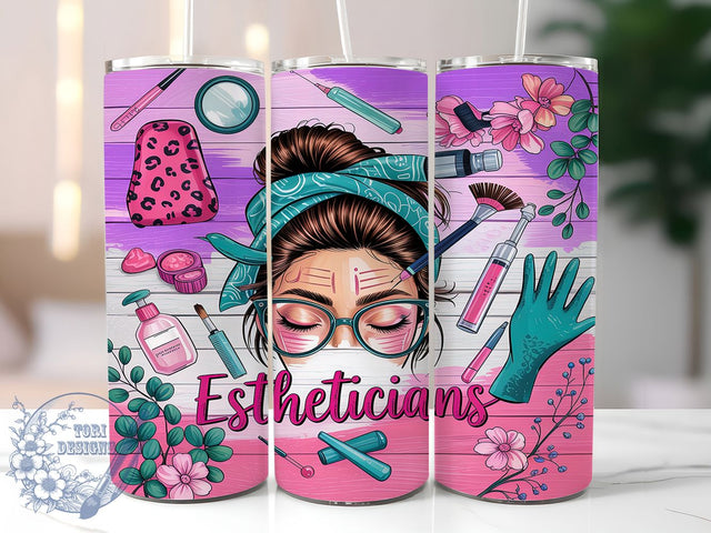 Esthetician Pink Glitter Spa Tumbler, Messy Bun Tumbler Design, Pink Glitter Tumbler Wrap, 20oz Sublimation Wrap, Beauty Lover Tumbler Design, Spa Life Tumbler Wrap, Glitter Esthetician Design Sublimation ToriDesigns 