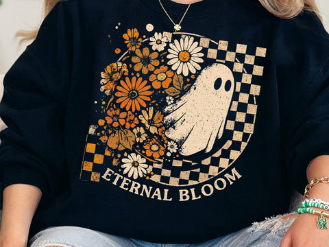 Eternal Bloom Ghost PNG, Retro Floral Halloween Shirt Design SVG DesignDestine 