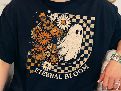 Eternal Bloom Ghost PNG, Retro Floral Halloween Shirt Design SVG DesignDestine 