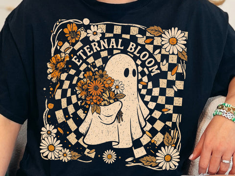 Eternal Bloom Ghost PNG, Retro Halloween Sublimation Design SVG DesignDestine 