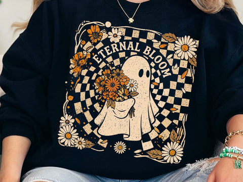 Eternal Bloom Ghost PNG, Retro Halloween Sublimation Design SVG DesignDestine 