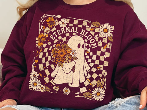 Eternal Bloom Ghost PNG, Retro Halloween Sublimation Design SVG DesignDestine 