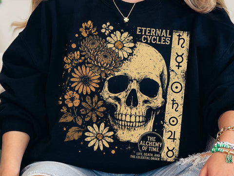 Eternal Cycles Skull PNG, Alchemy of Time Png SVG DesignDestine 
