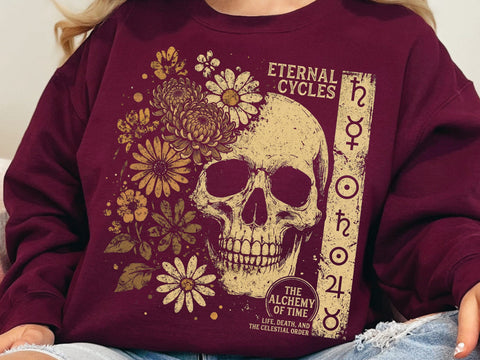 Eternal Cycles Skull PNG, Alchemy of Time Png SVG DesignDestine 