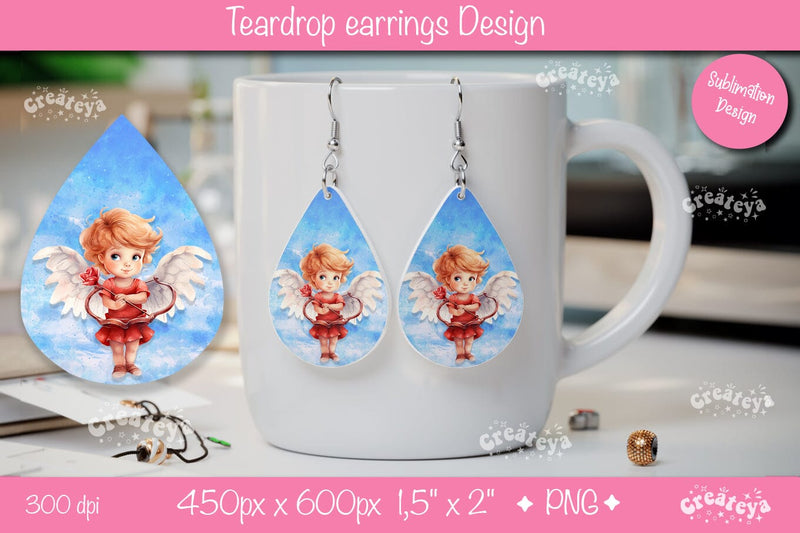 Ethereal Angel Earrings – Valentine’s Watercolor Teardrop Sublimation Sublimation Createya Design 