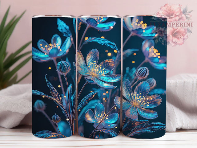 Ethereal Blue Flowers 20oz Tumbler, Blue Flowers, Ethereal Style, Dreamy Design, Sublimation Wrap, 20oz Tumbler, Elegant Aesthetic, Mystical Pattern Sublimation Li Zamperini 