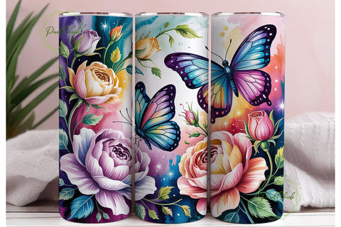 Ethereal Butterfly Rose 20oz Tumbler Sublimation PixelChick 