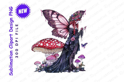 Ethereal Fairy With Mushroom And Butterfly Clipart Sublimation Regulrcrative 