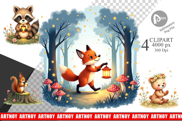 Ethereal Forest Creatures Clipart Sublimation artnoy 