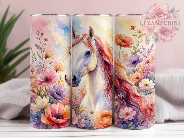Ethereal Horse Bloom 20oz Tumbler, Ethereal Theme, Horse Motif, Bloom Design, Mystical Style, Dream Aesthetic, Skinny Tumbler, Sublimation PNG Sublimation Li Zamperini 