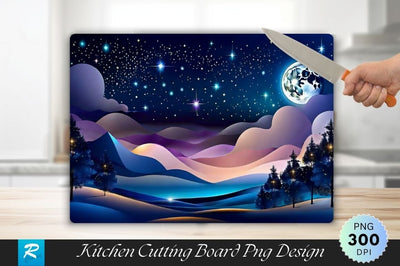 Ethereal Night Landscape with Moon and Stars Background Cutting Board Sublimation Regulrcrative 