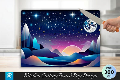 Ethereal Night Landscape with Moon and Stars Background Cutting Board Sublimation Regulrcrative 