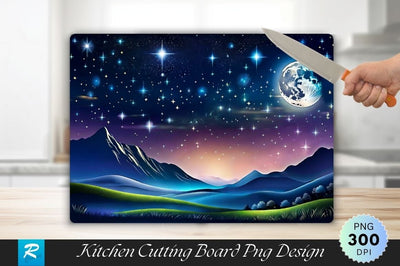 Ethereal Night Landscape with Moon and Stars Background Cutting Board Sublimation Regulrcrative 