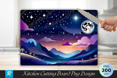 Ethereal Night Landscape with Moon and Stars Background Cutting Board Sublimation Regulrcrative 