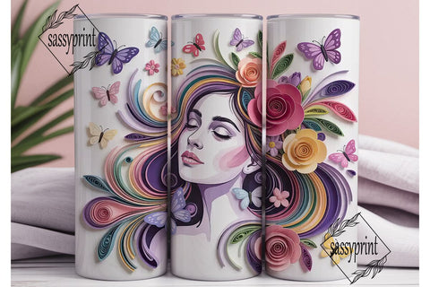 Ethereal Quilled Face Butterfly Tumbler Sublimation sassyprint 