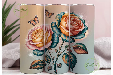 Ethereal Rose & Butterfly 20oz Tumbler Sublimation PixelChick 