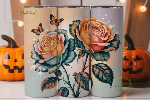 Ethereal Rose & Butterfly 20oz Tumbler Sublimation PixelChick 