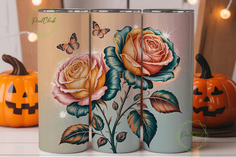 Ethereal Rose & Butterfly 20oz Tumbler Sublimation PixelChick 