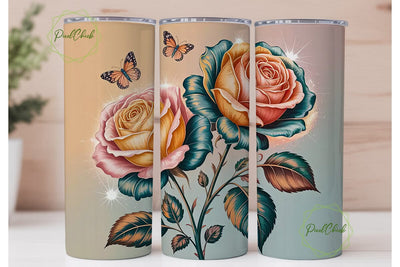 Ethereal Rose & Butterfly 20oz Tumbler Sublimation PixelChick 