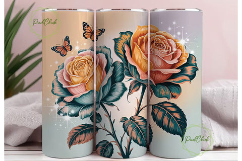 Ethereal Rose & Butterfly 20oz Tumbler Sublimation PixelChick 
