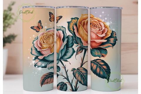 Ethereal Rose & Butterfly 20oz Tumbler Sublimation PixelChick 