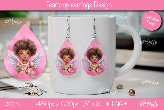 Ethereal Valentine Earrings – Angelic Watercolor Teardrop Print Sublimation Createya Design 